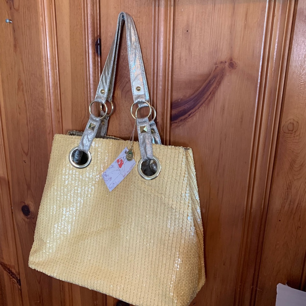 Big Buddha Gold and Yellow Shoulder Bag with Textured Design